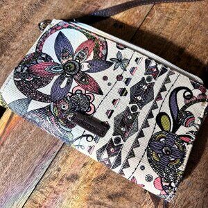 NWOT Sakroots Owl Floral Crossbody Wristlet Wallet Pastel Phone Purse Clutch